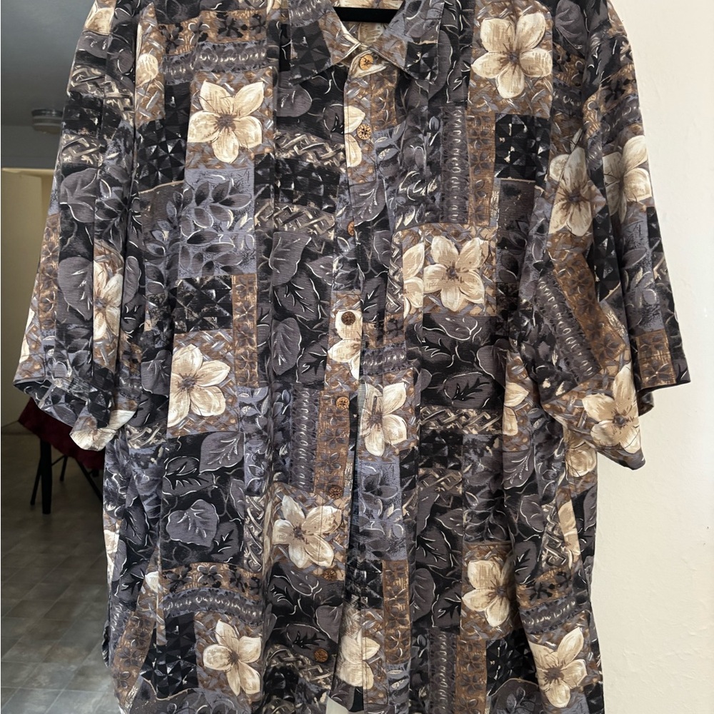 Joseph & Feiss Floral Silk Shirt - Black, Gray, Tan